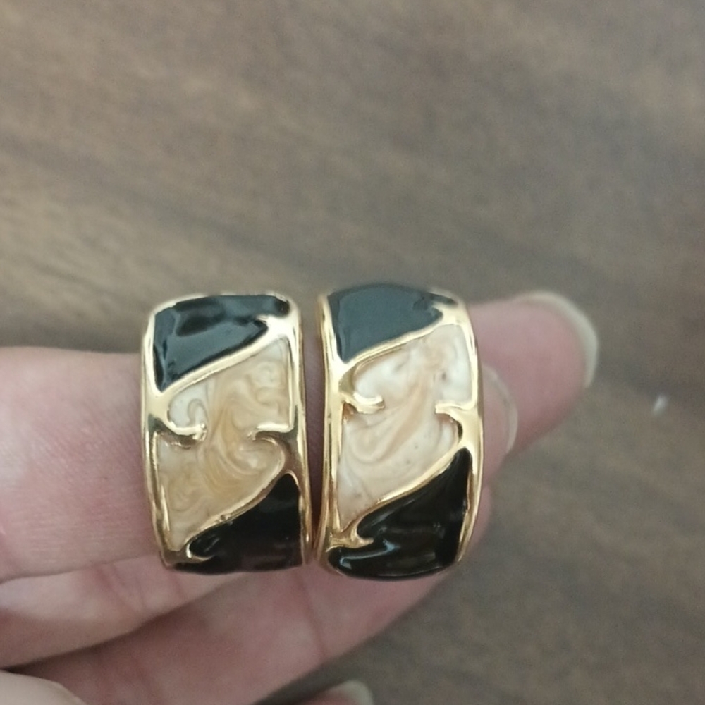 Enamel Gold and Black Post Earrings